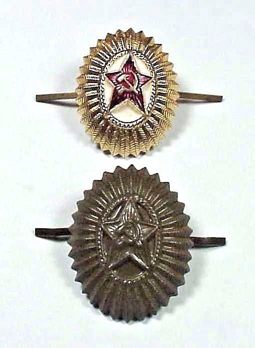 2 x Original Soviet Russian Army Officers' Uniform Military Hat Cap Beret Badges