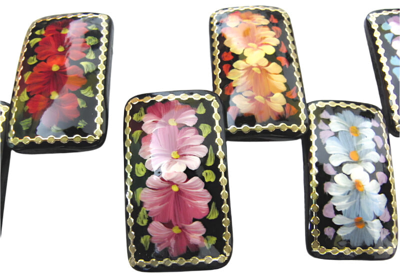 Russian Lacquer Pin Brooch Hand Painted Papier Mache Artist Signed Folk Art New
