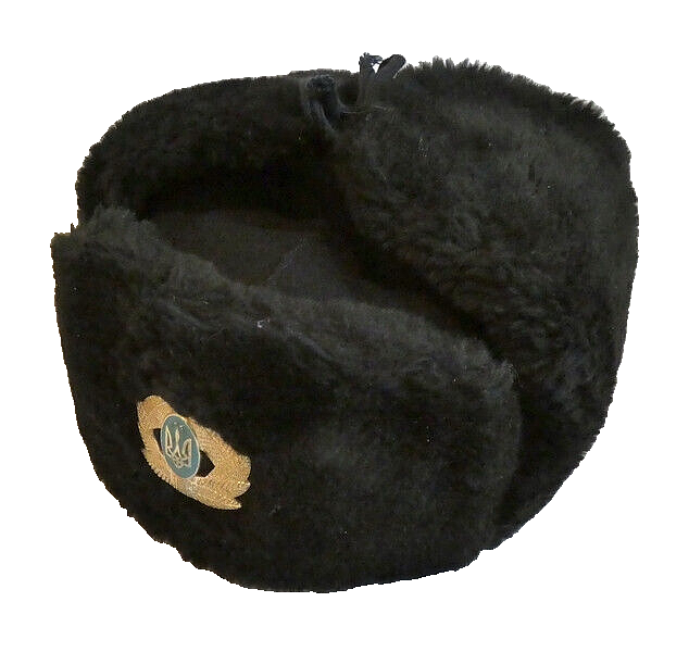 Original Ukrainian Army Navy Fur Ushanka Hat Metal Badge 56cm Small 2010 Issue
