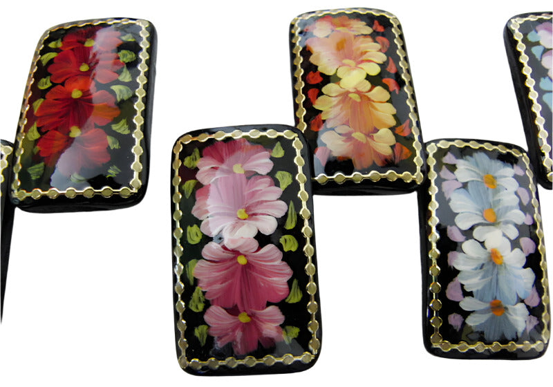 Russian Lacquer Pin Brooch Hand Painted Papier Mache Artist Signed Folk Art New
