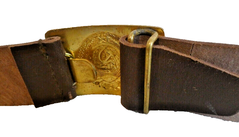 Soviet Russian Brown Leather Belt Brass USSR Symbol Buckle Size 2 Max 117cm
