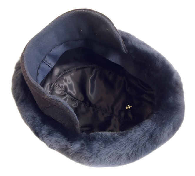 Genuine Russian Police MVD Female Officer Blue Mouton Sheepskin Winter Fur Hat with Wool Felt on Top