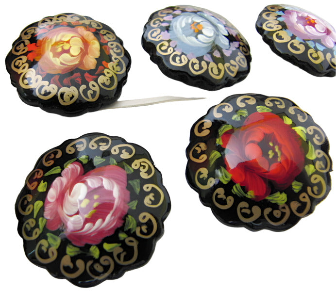 Russian Lacquer Pin Brooch Hand Painted Papier Mache Artist Signed Folk Art New