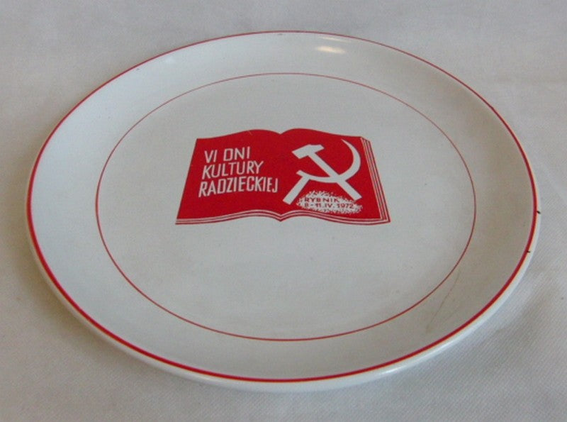 Days of Soviet USSR Culture in Poland 1972 Vintage Enamelled Metal Plate Stamped