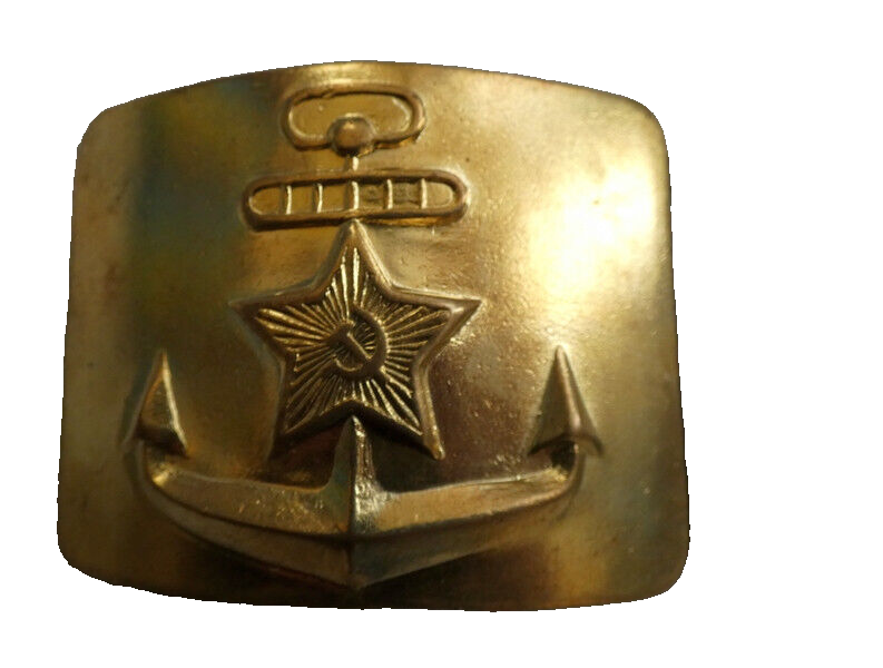 USSR Russian Navy Black Leather Belt Brass Buckle Size 3 Max 125cm New