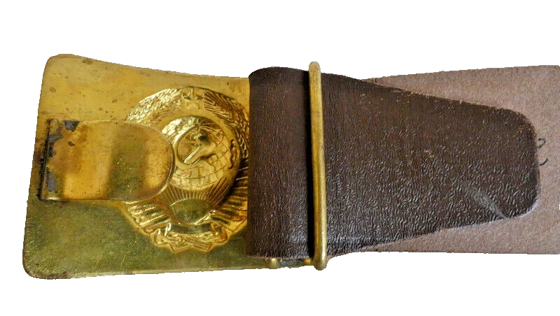 Soviet Russian Brown Leather Belt Brass USSR Symbol Buckle Size 2 Max 117cm