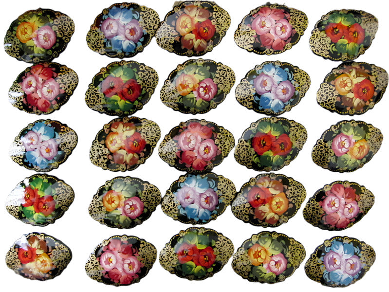 Russian Lacquer Pin Brooch Hand Painted Papier Mache Artist Signed Folk Art New