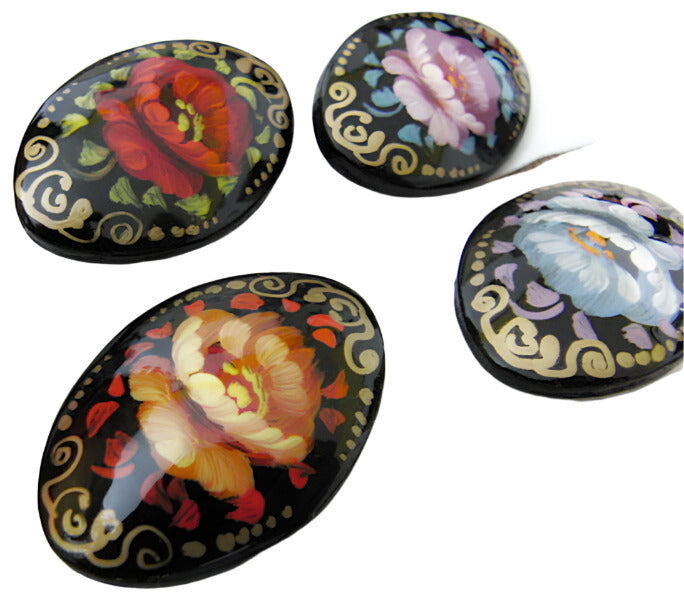 Russian Lacquer Pin Brooch Hand Painted Papier Mache Artist Signed Folk Art New
