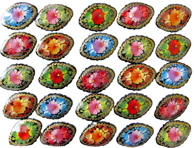 Russian Lacquer Pin Brooch Hand Painted Papier Mache Artist Signed Folk Art New