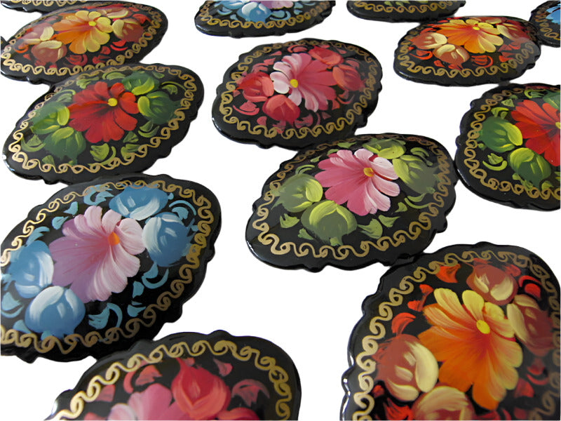Russian Lacquer Pin Brooch Hand Painted Papier Mache Artist Signed Folk Art New