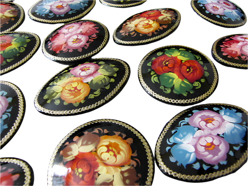 Russian Lacquer Pin Brooch Hand Painted Papier Mache Artist Signed Folk Art New