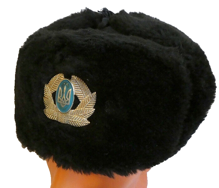 Original Ukrainian Army Navy Fur Ushanka Hat Metal Badge 56cm Small 2010 Issue