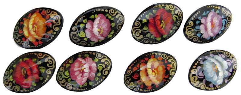 Russian Lacquer Pin Brooch Hand Painted Papier Mache Artist Signed Folk Art New