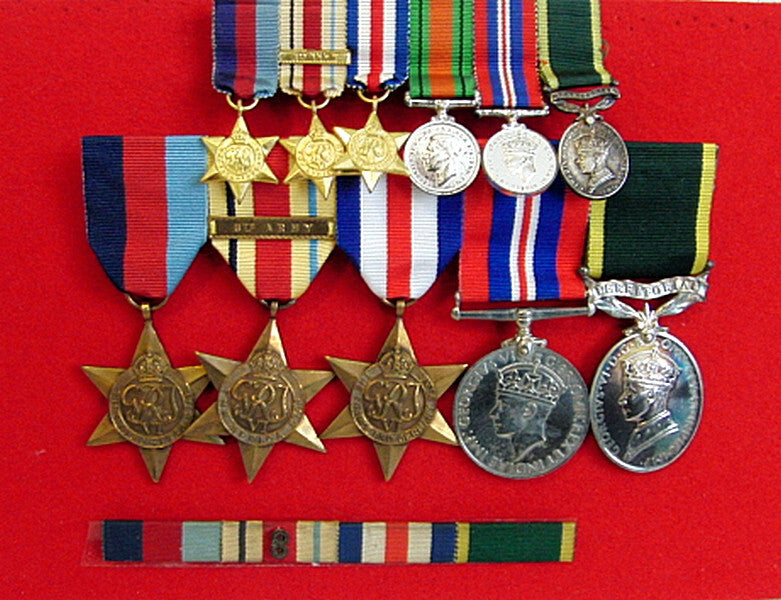 WW2 British Service Medal Set Full Size + Miniature 2066566 SGT. A.E.PACK. R.A.
