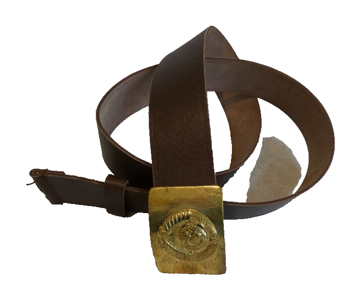 Soviet Russian Brown Leather Belt Brass USSR Symbol Buckle Size 2 Max 117cm