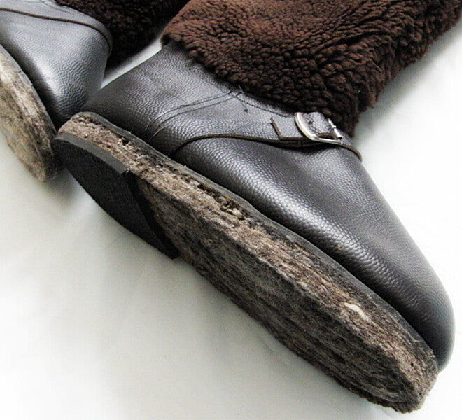 Soviet Russian Air Force High Fur Pilot Arctic Boots UNTY 100% Sheepskin Leather
