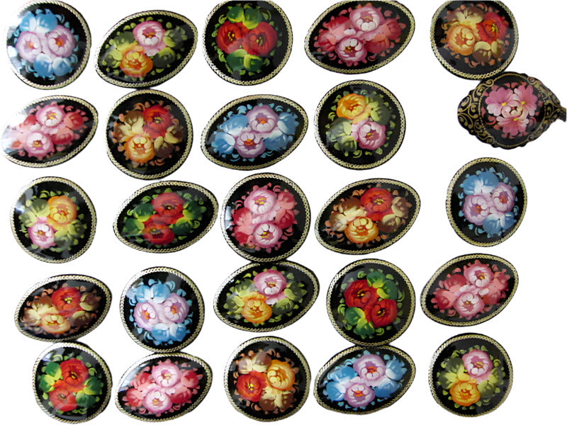 Russian Lacquer Pin Brooch Hand Painted Papier Mache Artist Signed Folk Art New