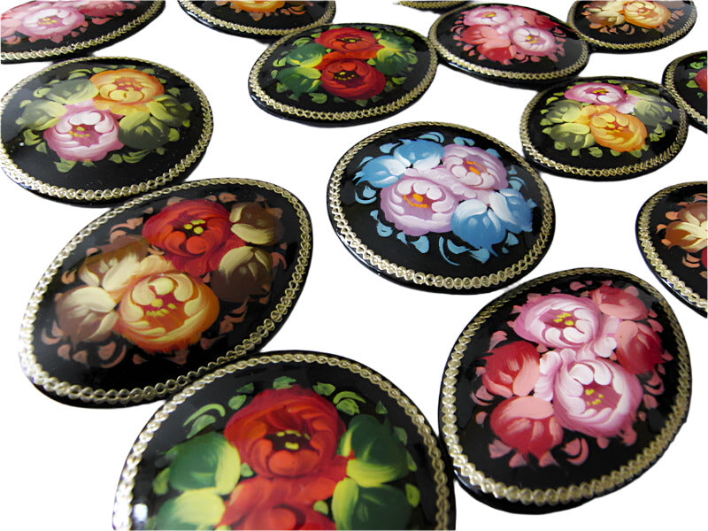 Russian Lacquer Pin Brooch Hand Painted Papier Mache Artist Signed Folk Art New