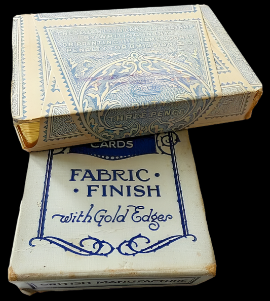 Antique British DELUXE Quality Playing Cards Gold Edger Fabric Finish Sealed