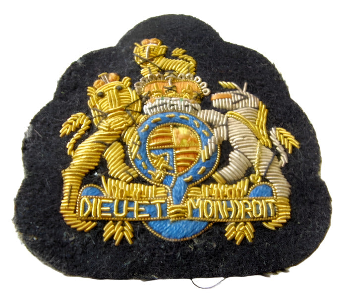 British Military Bullion Wire Patch Badge Dieu Et Mon Droit Coat of Arms Vtg