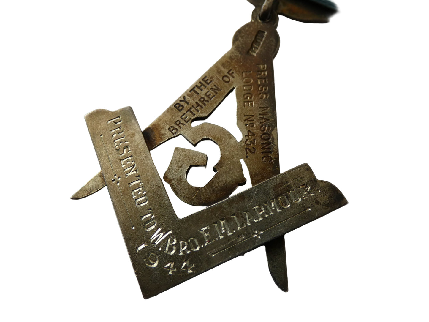 British Silver Masonic Past Master's Jewel PRESS Lodge No 432 Belfast 1944