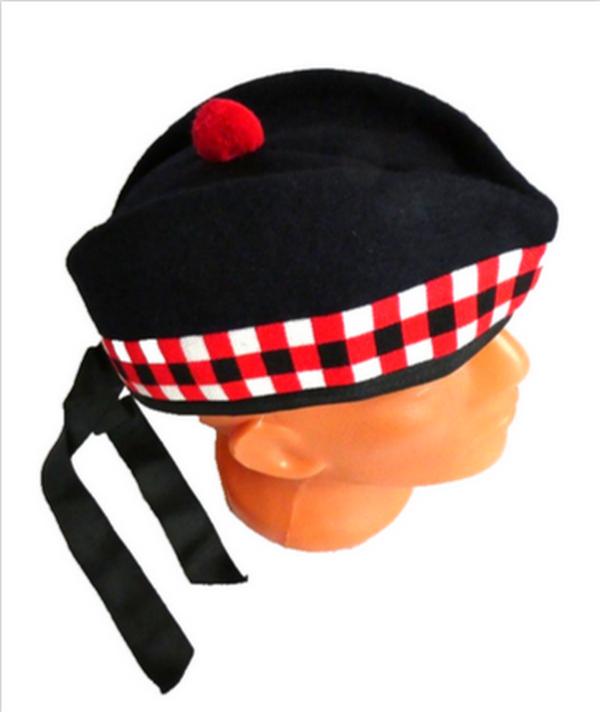 Glengarry Scottish Hat Highland Cap Dark Blue Pure Wool Bonnet Diced 60cm L-XL