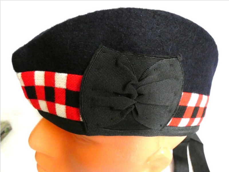 Glengarry Scottish Hat Highland Cap Dark Blue Pure Wool Bonnet Diced 60cm L-XL