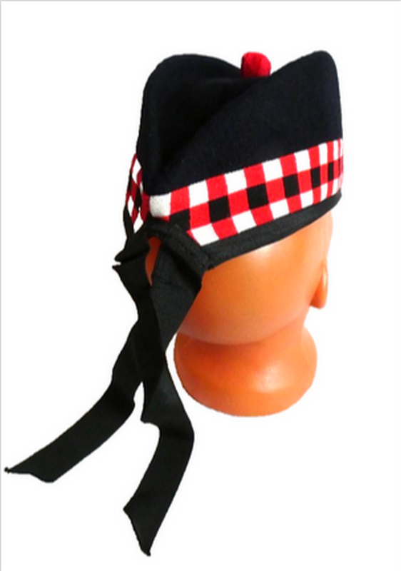 Glengarry Scottish Hat Highland Cap Dark Blue Pure Wool Bonnet Diced 60cm L-XL