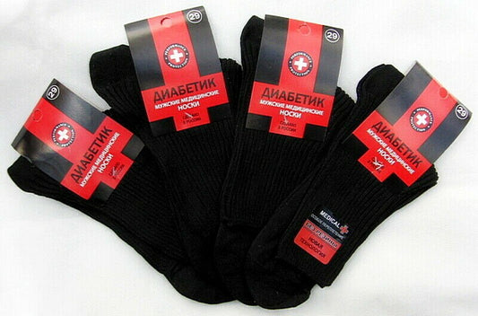 Mens 100% Cotton Medical Socks Non-Compressive Elastic Band Russian Made 4 Pairs