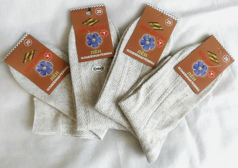 Mens 100% Linen Flax Socks Loose Elastic Band Made in Russia 4 Pairs ECO Product