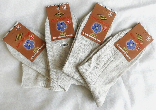 Mens 100% Linen Flax Socks Loose Elastic Band Made in Russia 4 Pairs ECO Product