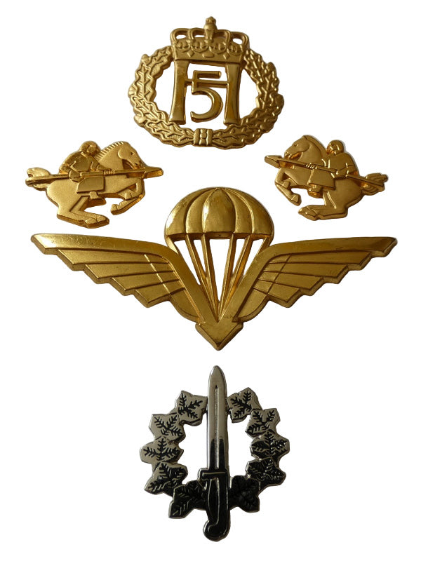 Norway Military Badges King Harald V Hat Badge, Paras, Infantry, Collar Insignia