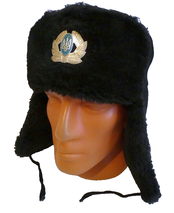 Original Ukrainian Army Navy Fur Ushanka Hat Metal Badge 56cm Small 2010 Issue