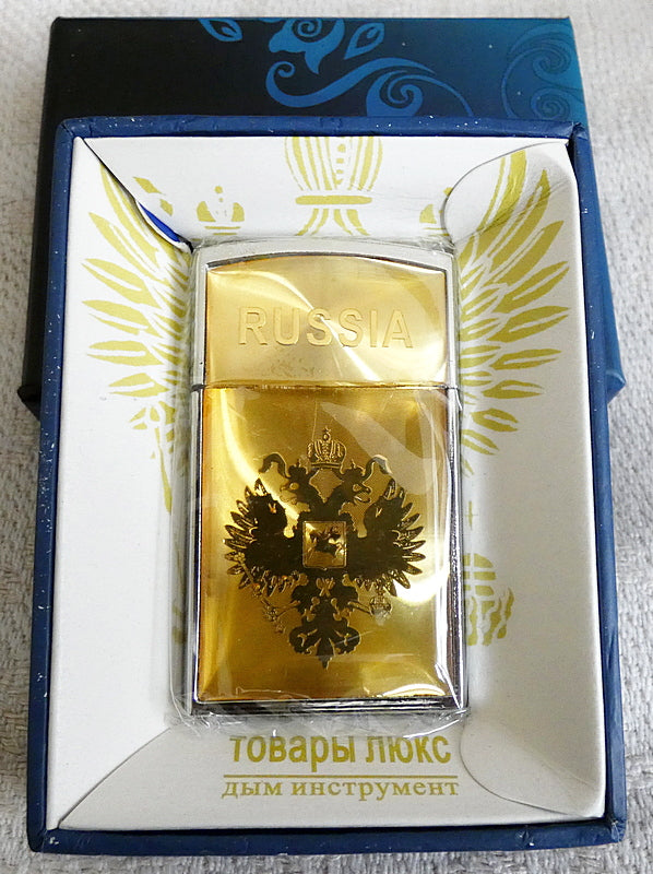 RUSSIA Gold-Colored Cigarette Lighter With Coat of Arms New Original in Gift Box