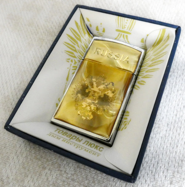 RUSSIA Gold-Colored Cigarette Lighter With Coat of Arms New Original in Gift Box