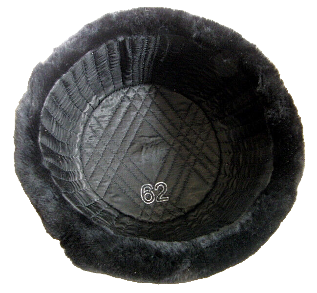 Real Russian Navy Officer Black Mouton Sheepskin Fur Ushanka Hat Badge 59cm L