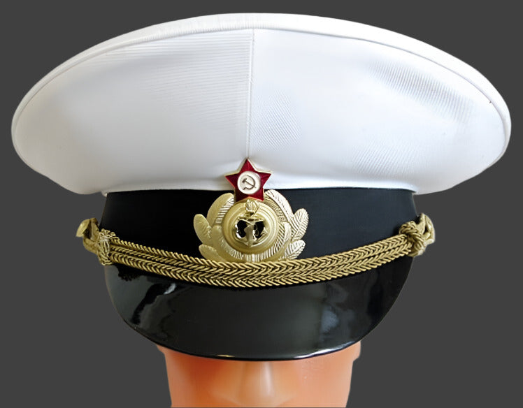 Real Russian Navy Officer Parade Visor Cap Hat USSR Badge 61cm L-XL Spare Cover