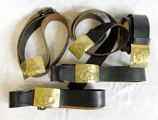 Real USSR Soviet Russian Navy Black Leather Belt Brass Buckle Leningrad Marxist