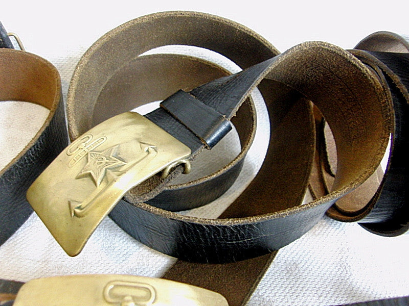 Real USSR Soviet Russian Navy Black Leather Belt Brass Buckle Leningrad Marxist