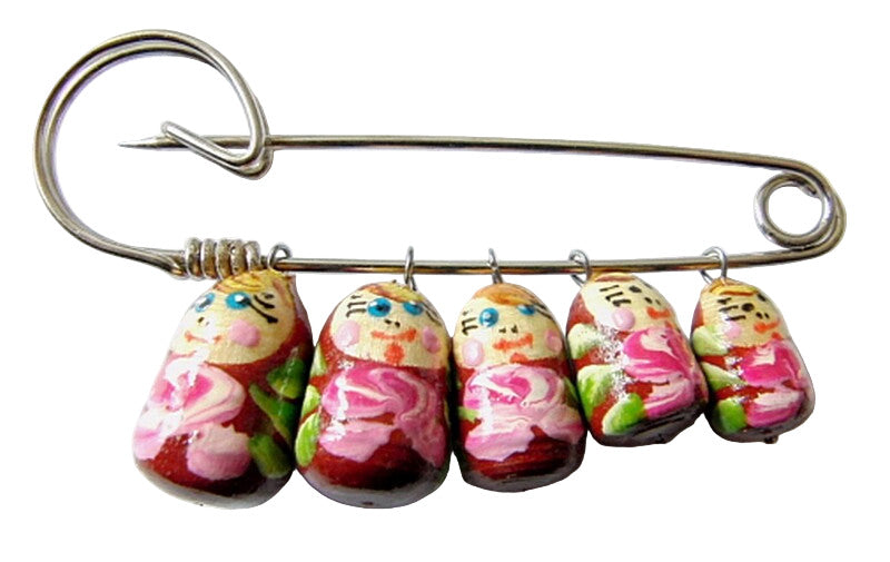 Russian Doll Matryoshka Brooch Pin Charm Hand Painted Original Souvenir Gift