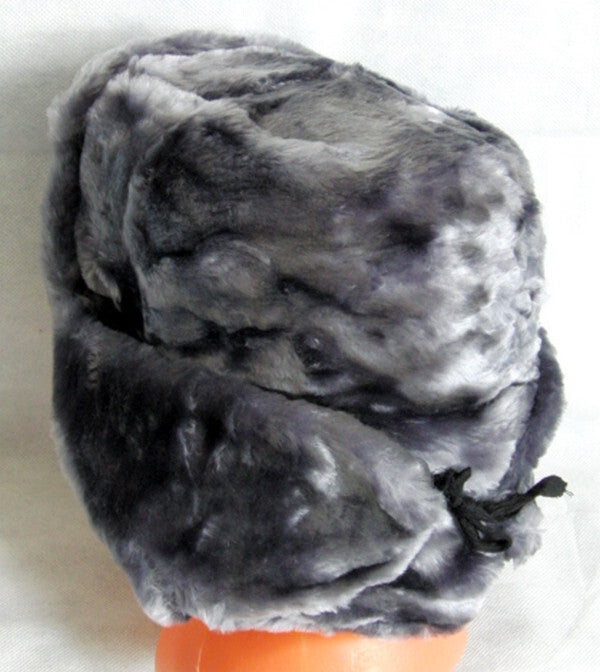 Russian Hat Ushanka Faux Fur Cossack Trapper & Army Eagle Badge - Silver Grey