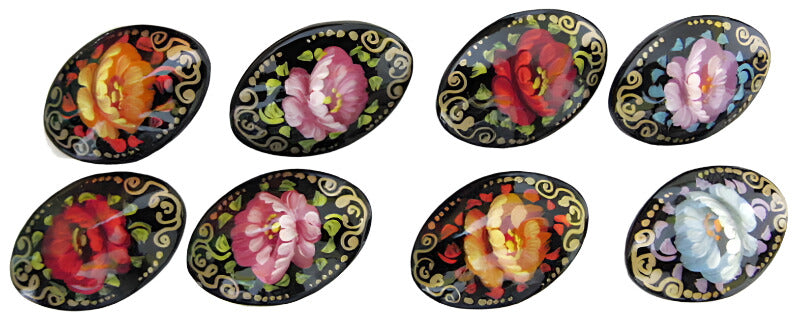 Russian Lacquer Pin Brooch Hand Painted Papier Mache Artist Signed Folk Art New