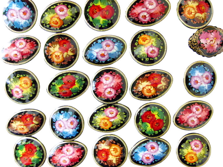 Russian Lacquer Pin Brooch Hand Painted Papier Mache Artist Signed Folk Art New