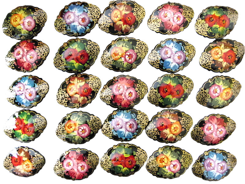 Russian Lacquer Pin Brooch Hand Painted Papier Mache Artist Signed Folk Art New