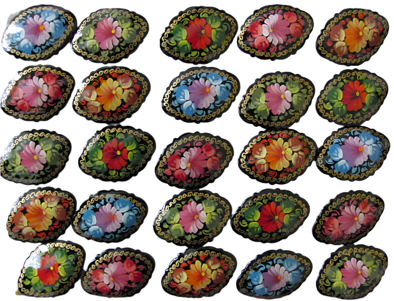 Russian Lacquer Pin Brooch Hand Painted Papier Mache Artist Signed Folk Art New