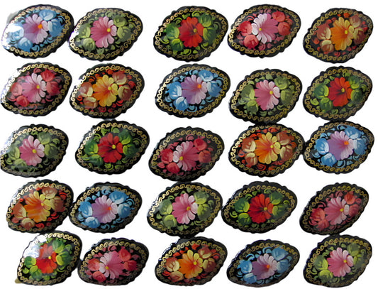 Russian Lacquer Pin Brooch Hand Painted Papier Mache Artist Signed Folk Art New