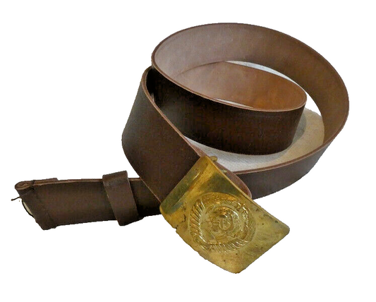 Soviet Russian Brown Leather Belt Brass USSR Symbol Buckle Size 2 Max 117cm