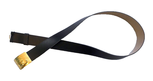 USSR Russian Navy Black Leather Belt Brass Buckle Size 3 Max 125cm New