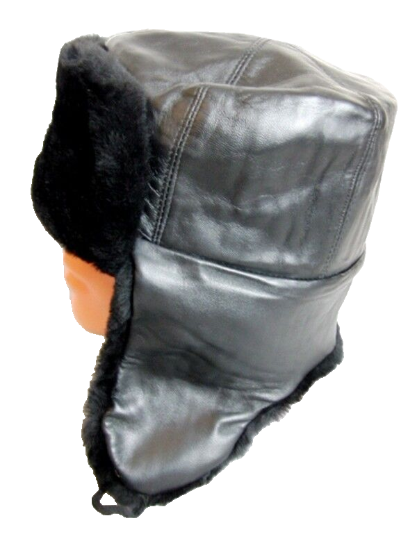 USSR Russian Navy Officer Black Mouton Sheepskin Fur Ushanka Hat Badge 62cm XXL