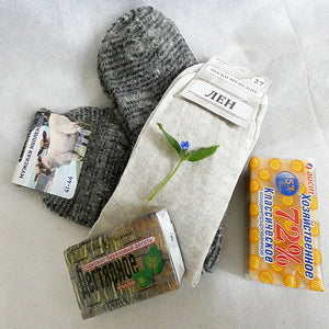 Linen, Sheep, Dog, Camel Wool Socks. Russian Birch Tar, Household Soap